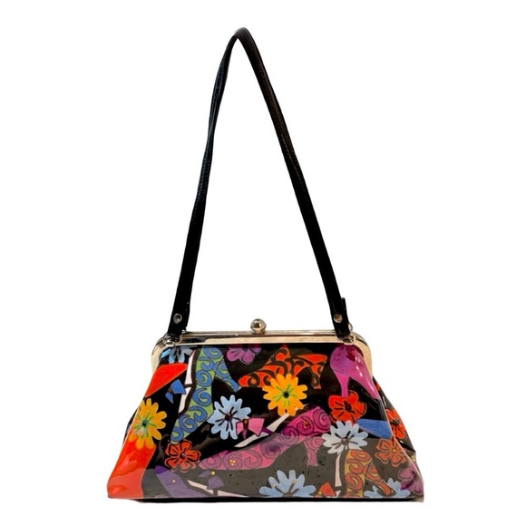 VTG Y2K Plastic Covered Floral & Crystal Fabric w Clasp Lock Shoulder Bag Purse - Picture 2 of 13